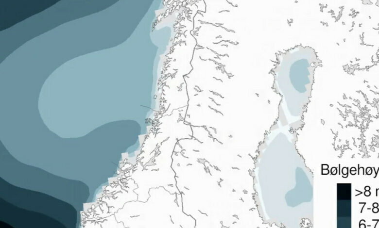 Advarer: Åtte meter høye bølger